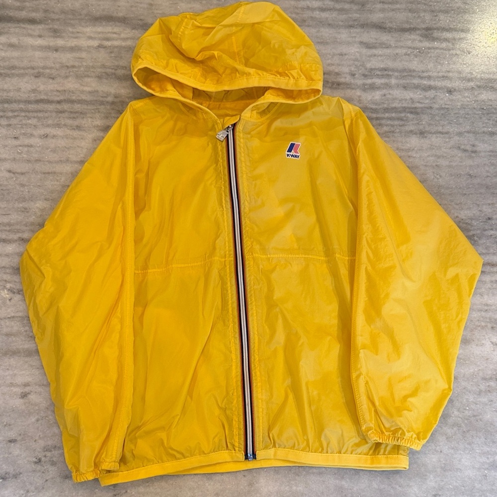Kid’s Yellow K Way Packable, Full Zip Up Rain Jacket, Size 10